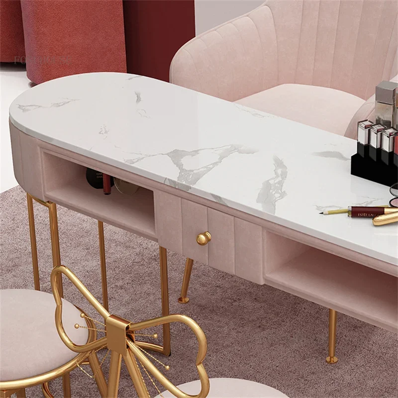 Light Luxury Marble Nail Table for Salon Furniture Modern Single Double Manicure desk Chair Set nail table