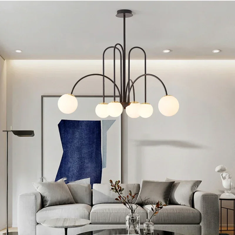 Magic Beans Chandeliers 6 Heads Milky Glass Ball Ceiling Lamp for Dining Table Kitchen Island Living Bar Indoor Decor Led Lights
