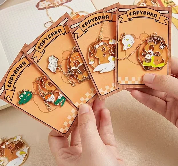 Capybara Cartoon Metal Hollow Bookmark notebook Pendant Cute Stationery Book Clip Pagination Mark Pretty birthday gift