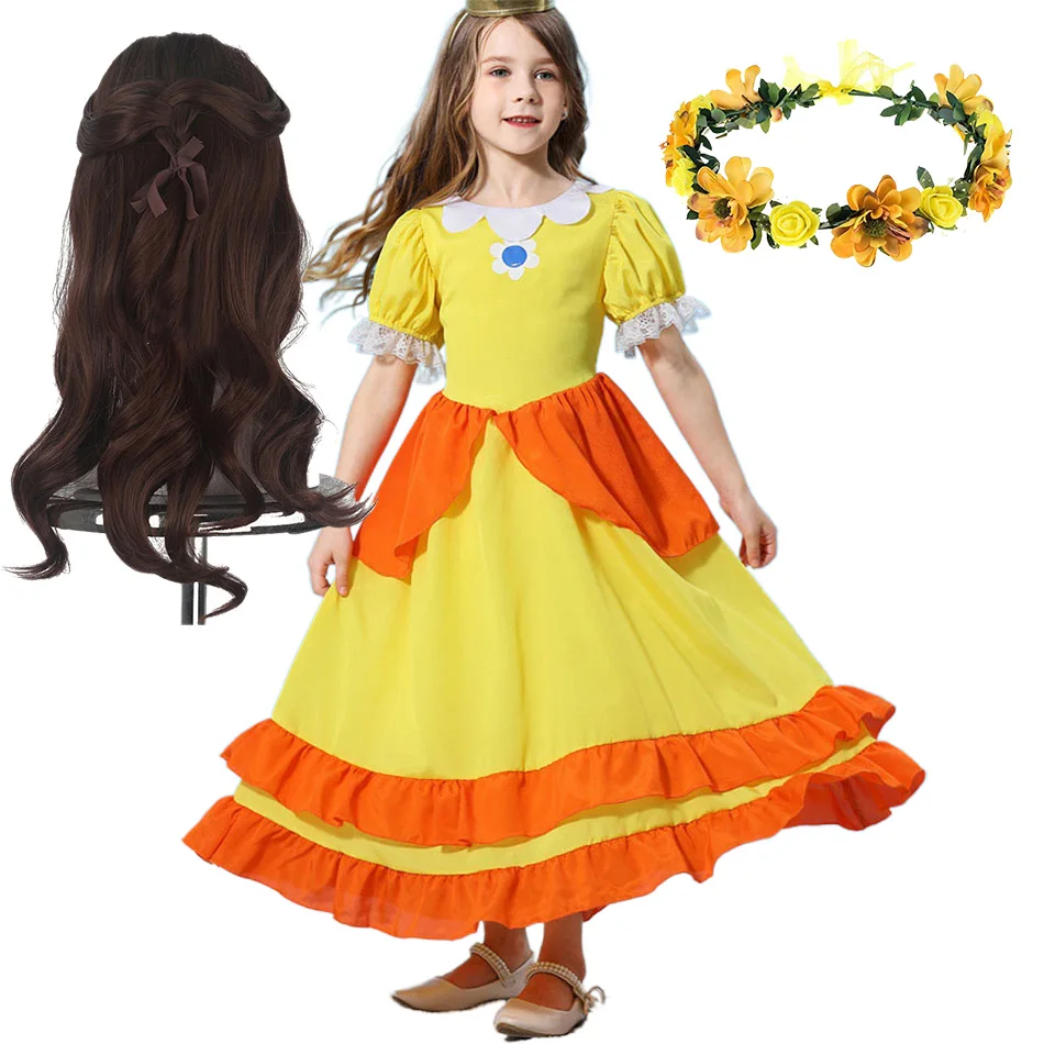 

Peach Princess Role-Playing Costume Girl Short Sleeved Dress Daily Pairing With Yellow Short Sleeved Dress Girls' Stage Costumes