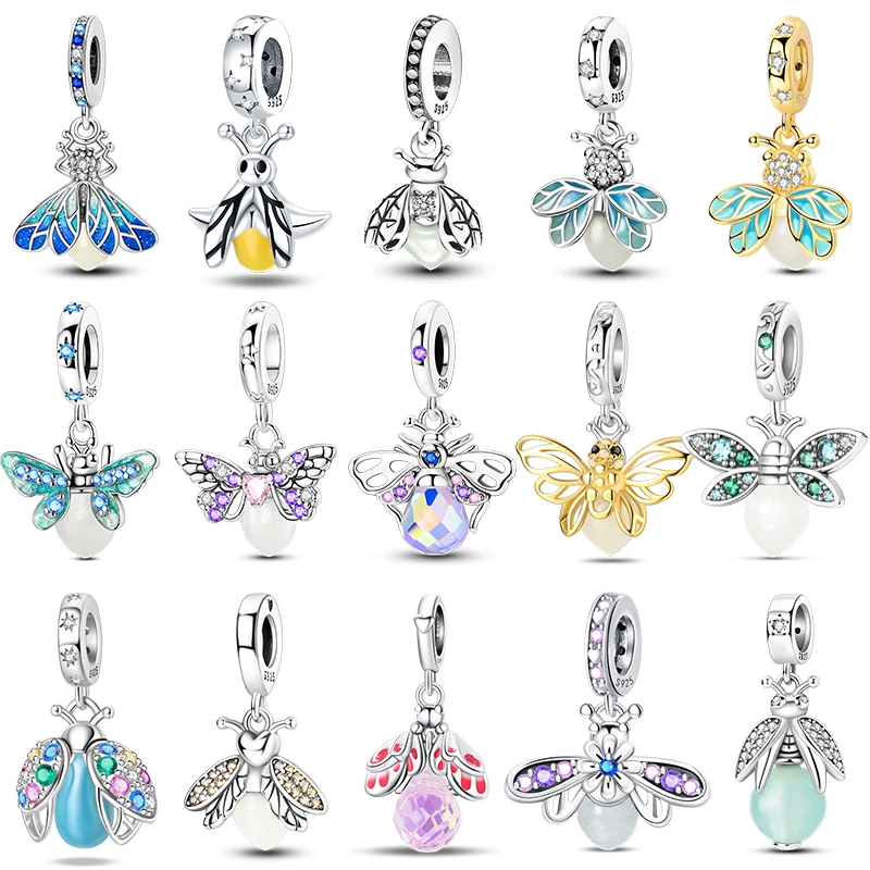 Charm Beads Jewelry Fit Original 925 Sterling Silver Charms Beads Luminous Firefly Charms for Women Fine DIY Birthday Jewelry Gifts