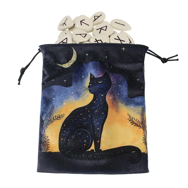 

Тканевая сумка на шнурке для таро, Фотосумка с рисунком черной кошки 13x18 см, ручные подарочные пакеты, сумка для хранения Таро, карты, кубики