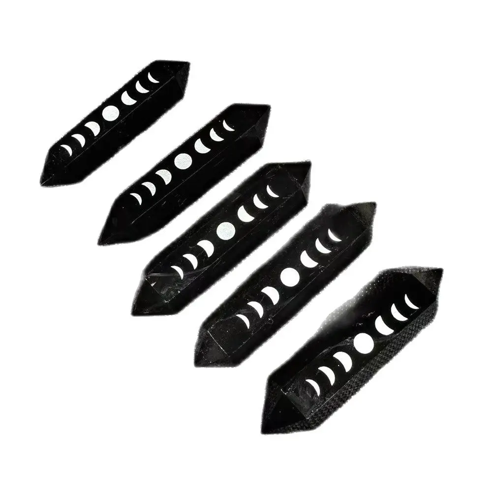 

Natural Healing Stone Reiki Polishing Black Obsidian Quartz Double-Pointed Hexagonal Wand Moon Crystal Obelisk