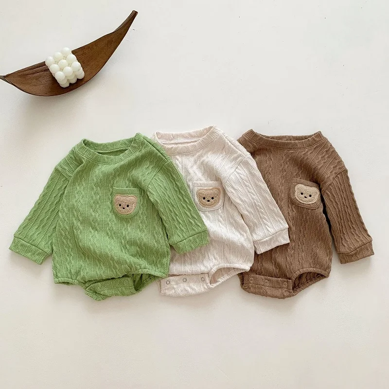 

Cute Newborn Baby Boy Girl Clothes Long Sleeve O-Neck Cartoon Bear Pocket Cotton Romper Bodysuit Outfit Korea Spring Autumn Suit