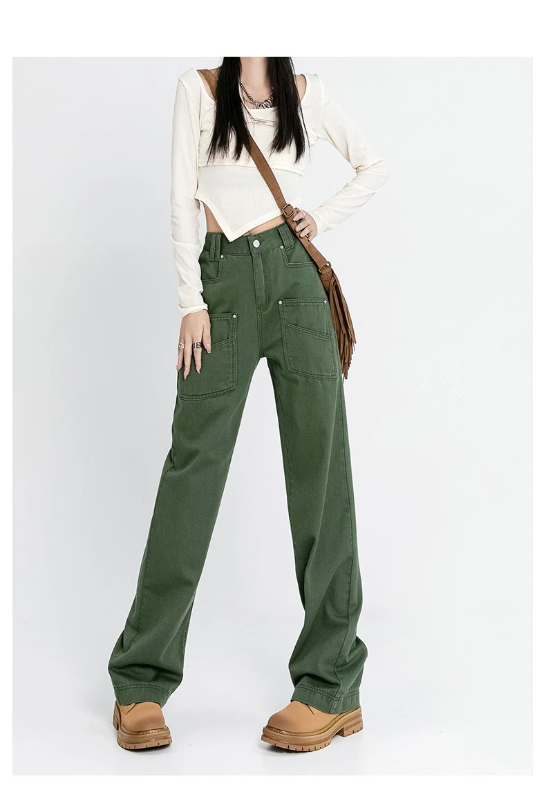 Goplus Green Cargo Pants Women's Baggy Pants High Waist Jeans  Multi-pocketed Trousers Pantalones Anchos Y Sueltos Mujer C60369 - Jeans -  AliExpress