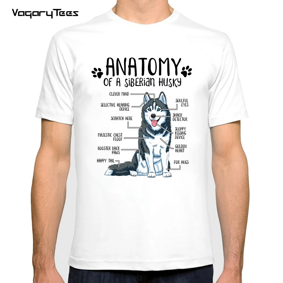 Divertente Husky Siberiano/Alaska Malamute Anatomia Amante Del Cane Regalo Stampa Maglietta Da Uomo Carino Casual Top Amanti Del Cane Semplici Tees Ha