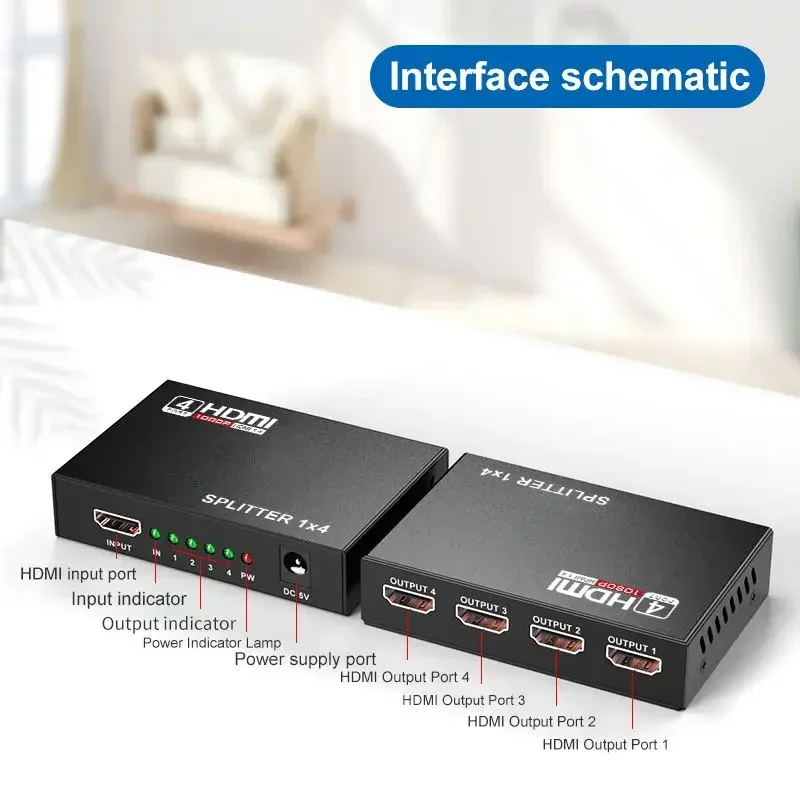 Ultra HD 4K HDMI Video Distributor Splitter - 1 Input to 4 Outputs