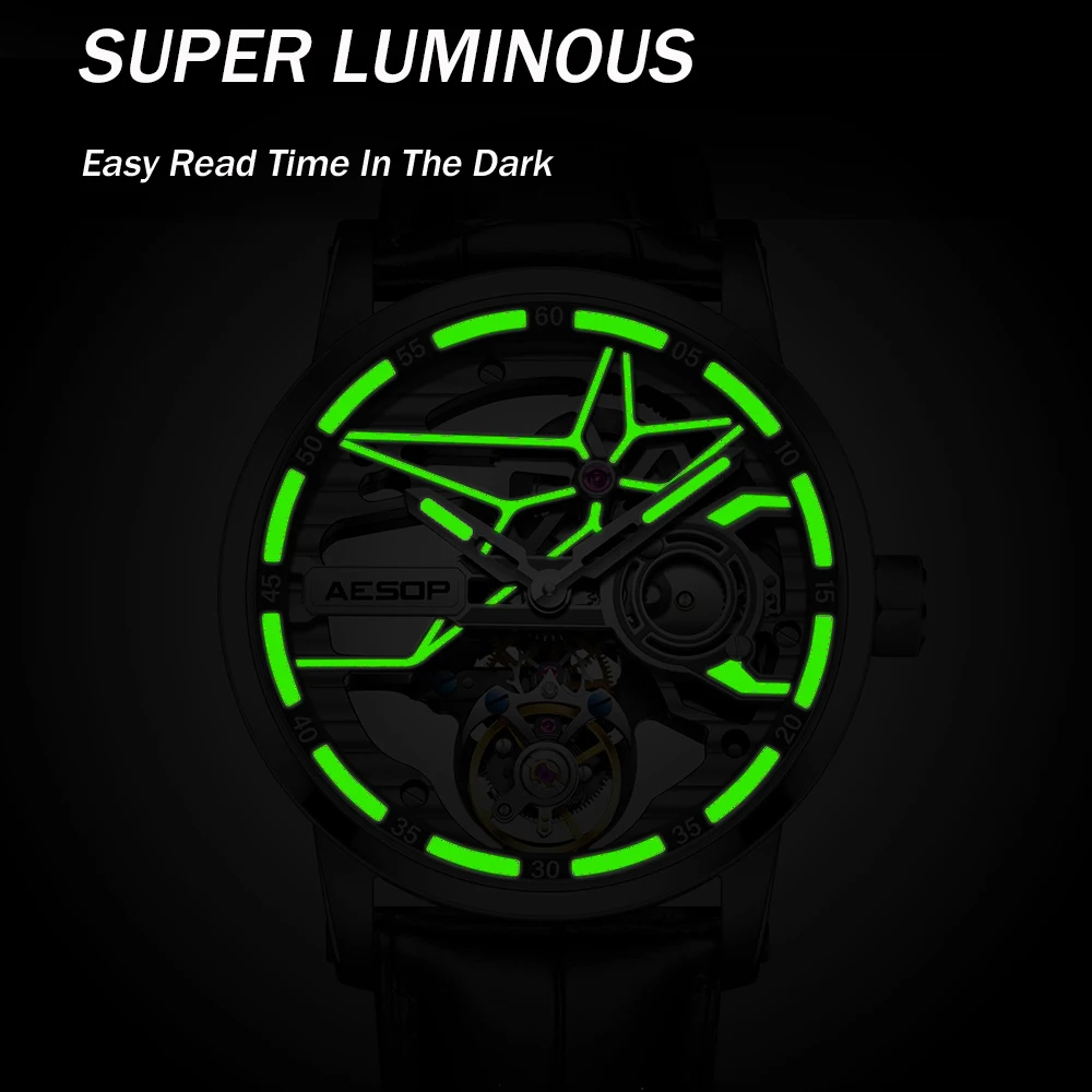 AESOP Men Flying Tourbillon Mechanical Full Skeleton Waterproof Watches Top Brand Luxury Watch for Men Sapphire With Diamond Man 5
