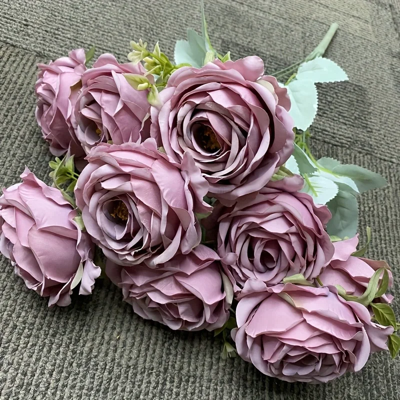 Elegant 9-Head Rose Bouquet for Wedding Decor or Photography Props