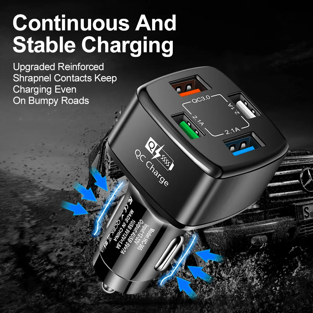 AIXXCO 4 Ports USB Car Charge 35W Quick 7A Mini Fast Charging Mobile Phone Charger Adapter in Car