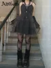 AltGoth Y2k Gothic Mesh Dress Women Fairycore Grunge Streetwear Sexy Spaghetti Strap High Waist A-line Dress Soft Goth Outfits
