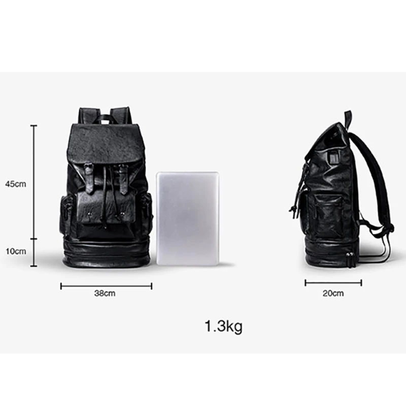 Men Pu Large Capacity Waterproof Leather Gridded Design Backpack