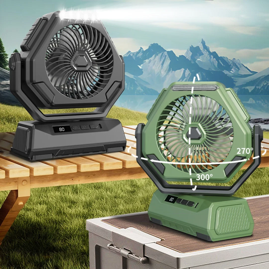 Rechargeable Fan Camping Fan With LED Lantern, 6000mAh Battery Portable Operated Fan With Hook, 4 Speeds 3 Light Modes USB Fan 6