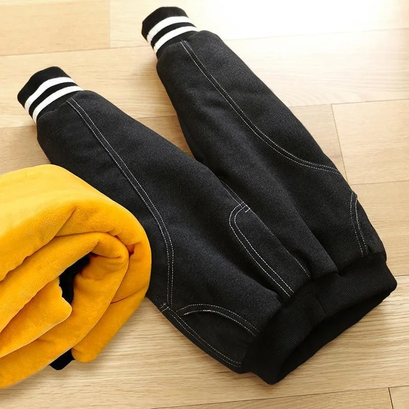 

Winter Kids Solid Fleece Sweatpant for Boys Ankle Length Harem Pant 1+y Young Children Clothes Autumn Warm Girls Casual Trousers