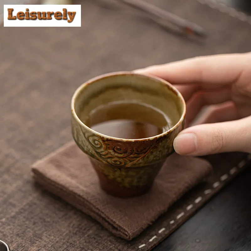 100ml Old Rock Clay Cloud Pattern Gilded Iron Glaze Teacup Ancient Tea Bowl Mug Tea-tasting Personal Cup Chazhan Master Cups