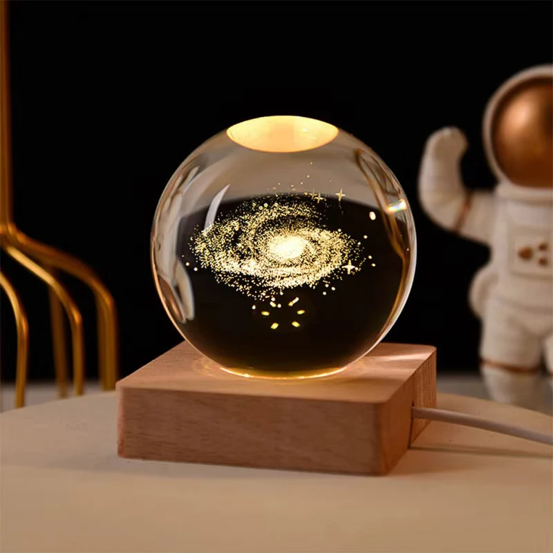 Square LED Luminous Solid Wood Base DIY Crystal Ball Night Lamp Base Rubber Wood USB Plug-In With Switch Ornament 1PCS 6/8/10CM