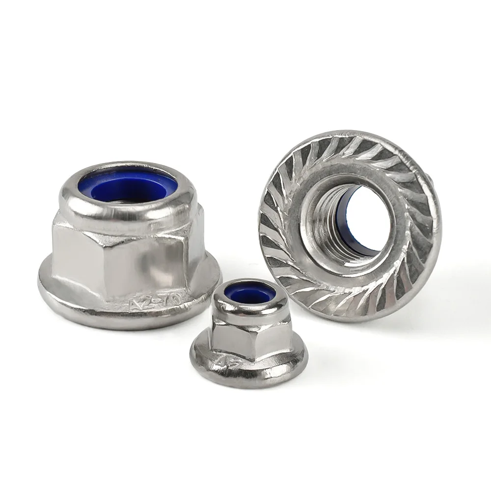 Hex Flange Nylon Insert Lock Nut 5-30pcs M4 M6 M8 304 Stainless Steel Hexagon Flange Self-locking Nylock Locknuts Serrated teeth screw bolt nut set,hex nuts assortment kit