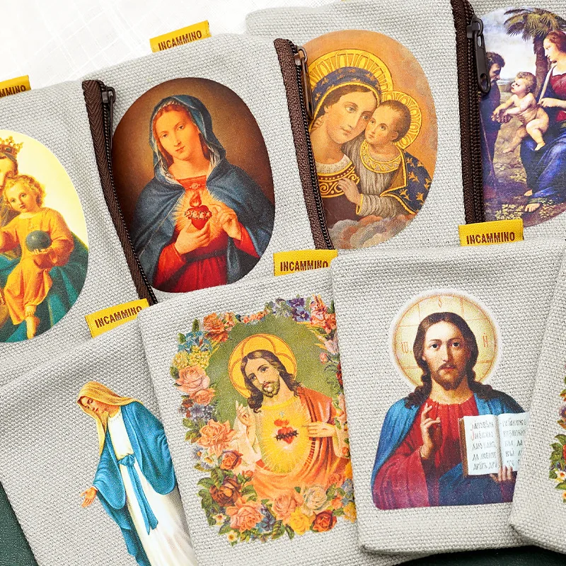 9x7cm Virgin Mary Jesus Prayer Rosary Bag Coin Purse Religious Jewelry Storage Box Prayer Beads Rosary Box Christian Gifts