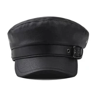 Women Fashion Newsboy Cap PU Leather Yacht Captain Sailor Visor Hat Newsboy Cabbie Baker Boy Peaked Beret Cap 5