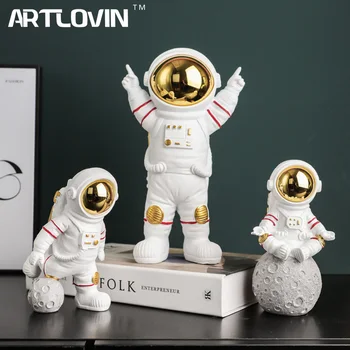 Figurines d'astronautes en résine, Sculpture d'astronaute avec lune, Miniatures décoratives, Statues de cosmonautes, cadeau créatif à la mode, décoration de la maison 1