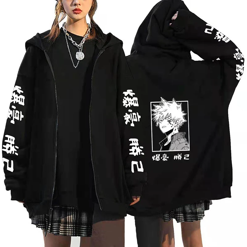 

Japanese Style My Hero Academia Katsuki Bakugo Zip Hoodie New Anime Sweatshirt Zipper Jackets Funny Harajuku Casual Men's Coats
