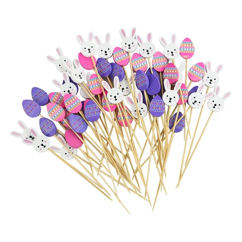 

100pcs Easter Fruit Sticks Cute Bunny Rabbit Egg Food Picks Fruit Fork Sandwich Buffet Stick Spring Easter Party Decor Supplies