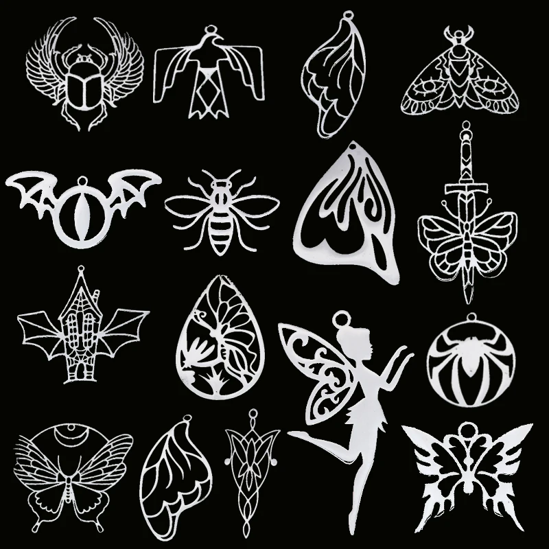 

3pcs Vintage Butterfly Elf Wing DIY Tassels Earrings Stainless Steel Pendant For Jewelry Making Insect Spider Necklace Accessory