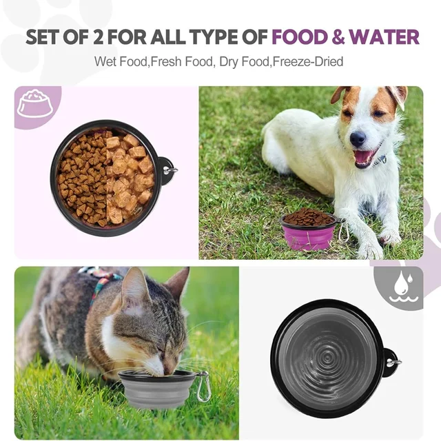 Folding Portable Silicone Dog Feeder Bowl 2 In 1 Pet Dispenser Outdoor Travel Dog Cat with Carabiner Bottle Food Water Container 2