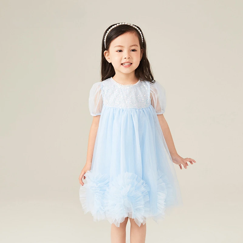 

Girls' Dress Summer New Bubble Sleeve Princess Dress Baby Girl Fluffy Mesh Dresses