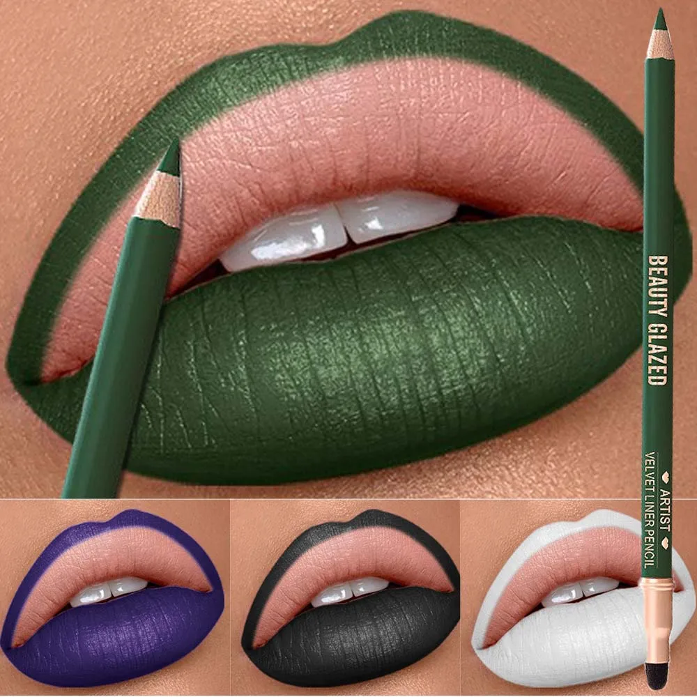 Black Green Lip Liner Pencil Matte Velvet Nude Red Brown Contour Tint Lipstick Creamy Tint Waterproof Slim Lip Liner Makeup