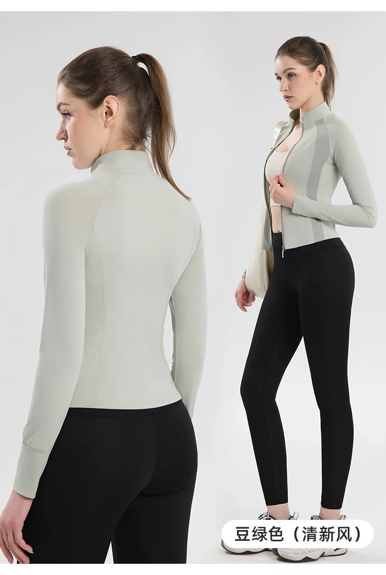 Jaqueta Curta Feminina Color-Block Slim Fit com Gola Alta para Yoga, Proteção UV, Corta-Vento de Verão para Atividades ao Ar Livre, Roupa Anti-UV