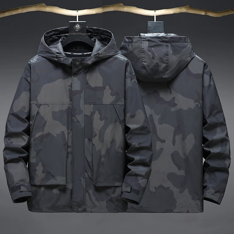 

150KG New Arrival Autumn And Spring Men Extra Large Hooded Fashion Jackets Camouflage Man Coats Plus Size 6XL 7XL 8XL 9XL 10XL