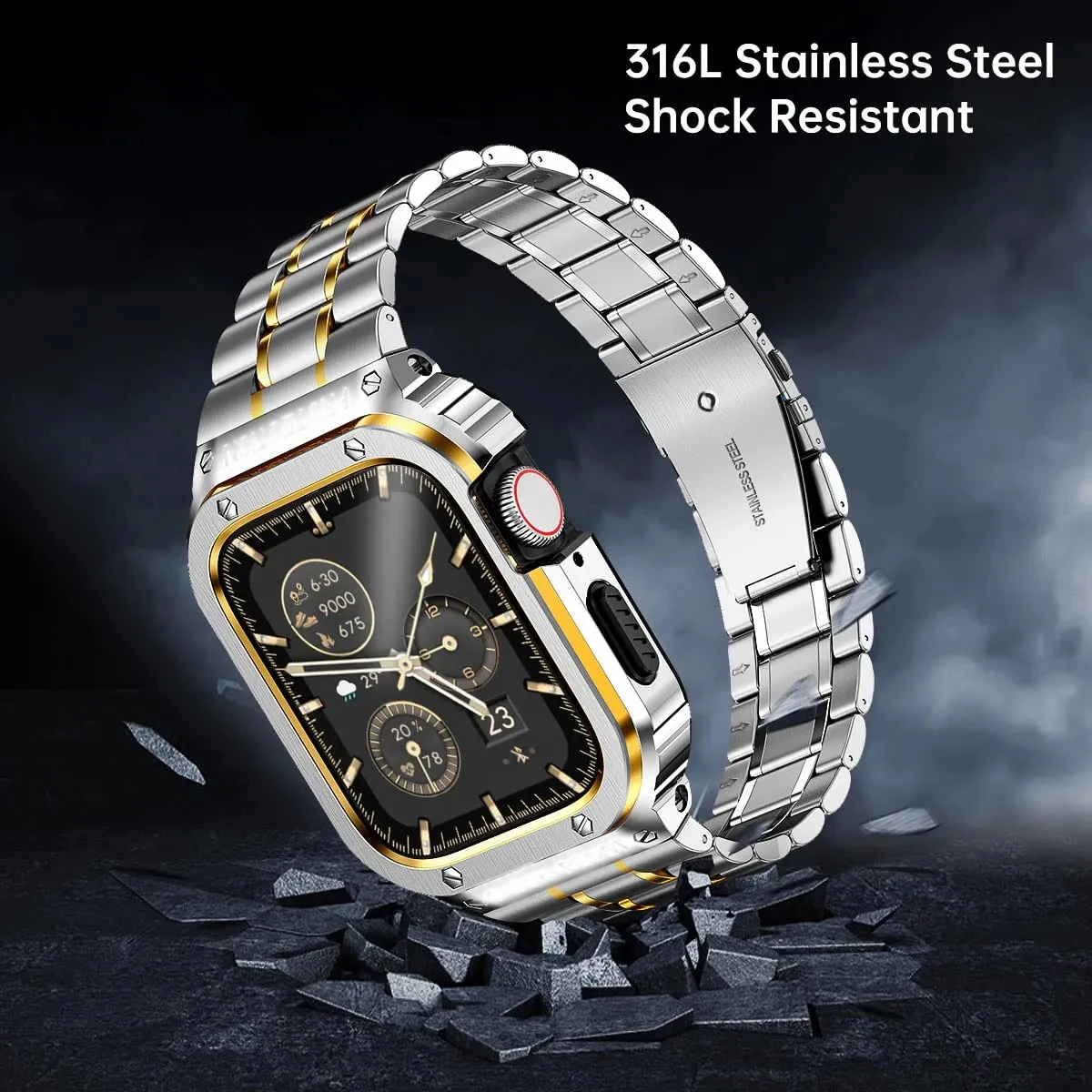 Premium Stainless Steel Metal Case Strap for Apple Watch - Enhanced Modification Kit