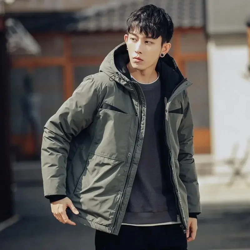 

Down Jacket Men Winter Warm Coat Windproof Hooded Bomber Zipper Parkas Long Sleeve Thick Men's Clothing New
