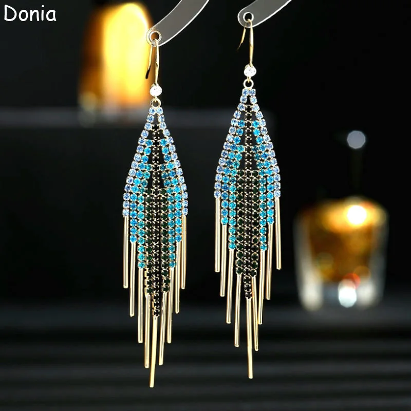 

Donia Jewelry Fashion Tassels Long Cute Titanium Micro-Inlaid AAA Zircon Geometric Earrings Luxury Accessories
