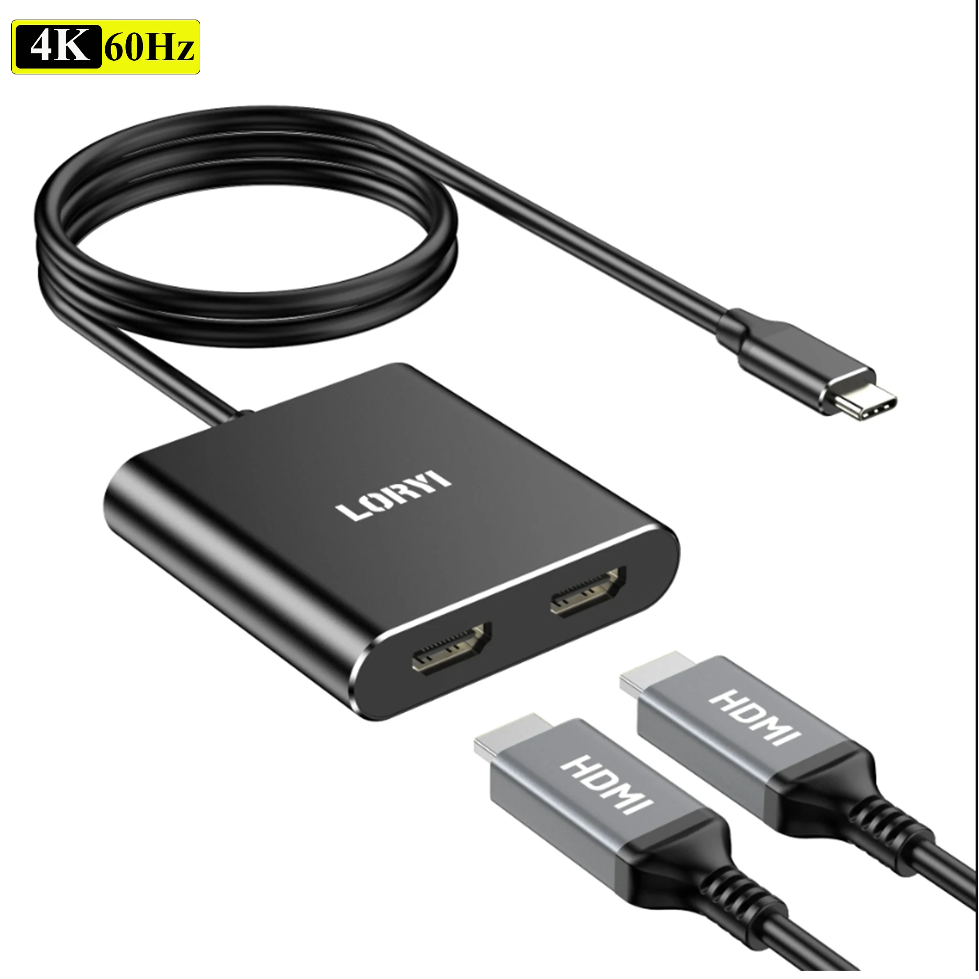 

LORYI USB C To Dual HDMI Adapter 2 Extend Display 4k 60hz For 2 Monitors Type C Hub Multiple Docking Station For Laptop HDTV