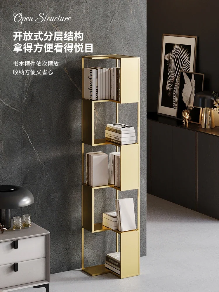 Household living room multi-layer wrought iron bookcase storage rack floor-to-ceiling modern simple vertical corner bookshelf sh