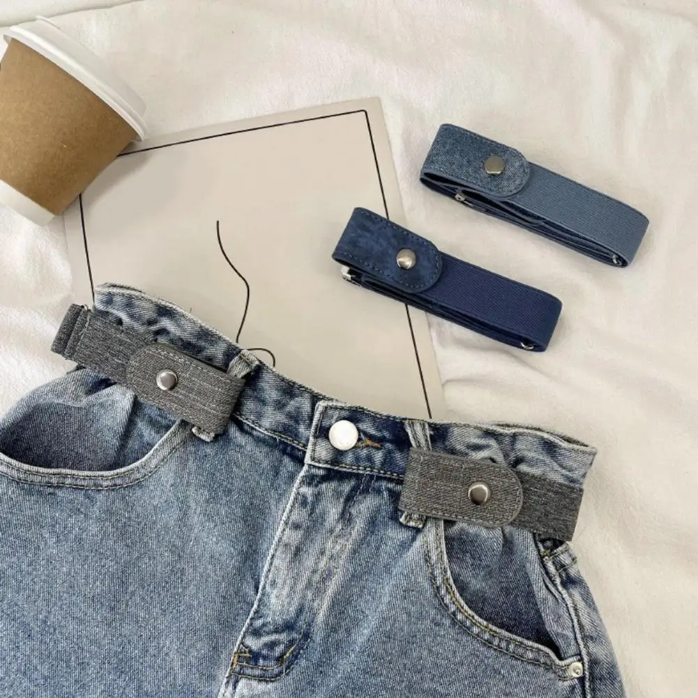 

Lazy Waistband Invisible Solid Color Buttons Closure Unisex Belt No Buckle Stretchy Jeans Lazy Belt Costume Accessories