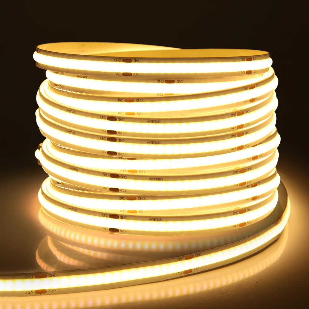 

COB Strip 12V 24V 320Leds/M High Density RA90 White 3000K 4000K 6000K Flexible Ribbon Rope FOB LED Light