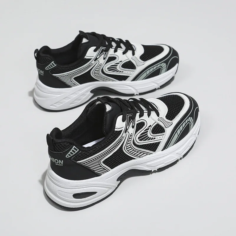 Spring and Autumn New Thick Sole Shallow Mouth Breathable Lace-up Match Color Sneakers Fashion Comfortable Casual Women's Shoes