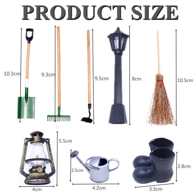 3Pcs 1/12 Scale Miniature Dollhouse Garden Tools Set - Tiny Shovel, Rake & Hoe For Dollhouse, Fairy Garden, Diorama - Green Mini Farm Tool Decorations