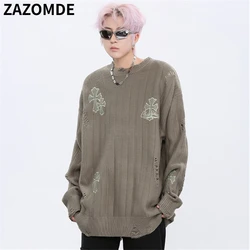 ZAZOMDE 2022 Knit Sweaters Men Streetwear Hip Hop Pullovers Jumper Fashion Oversized Sweaters All-match Men Winter Clothes