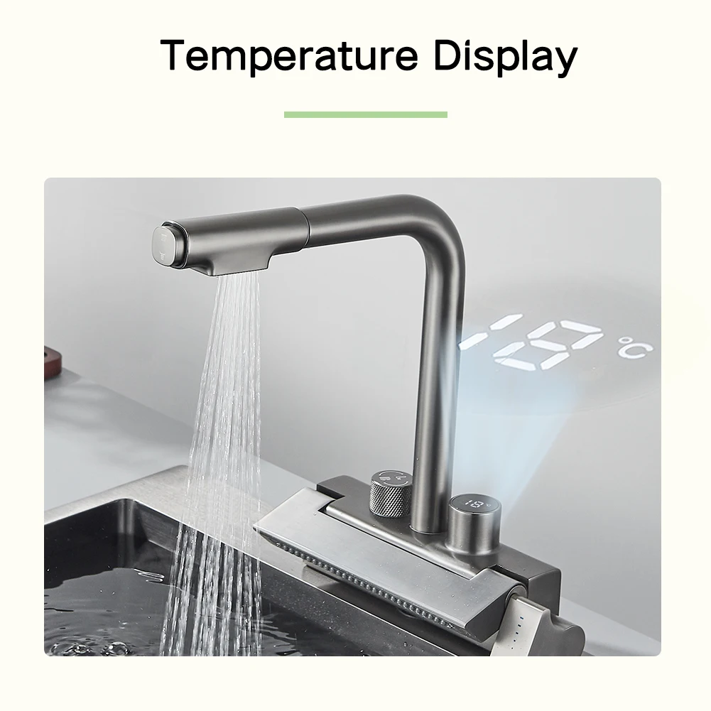 Rainzin-デジタルディスプレイ,温度表示,単一の穴と2ウェイを備えた高級キッチン蛇口 AliExpress