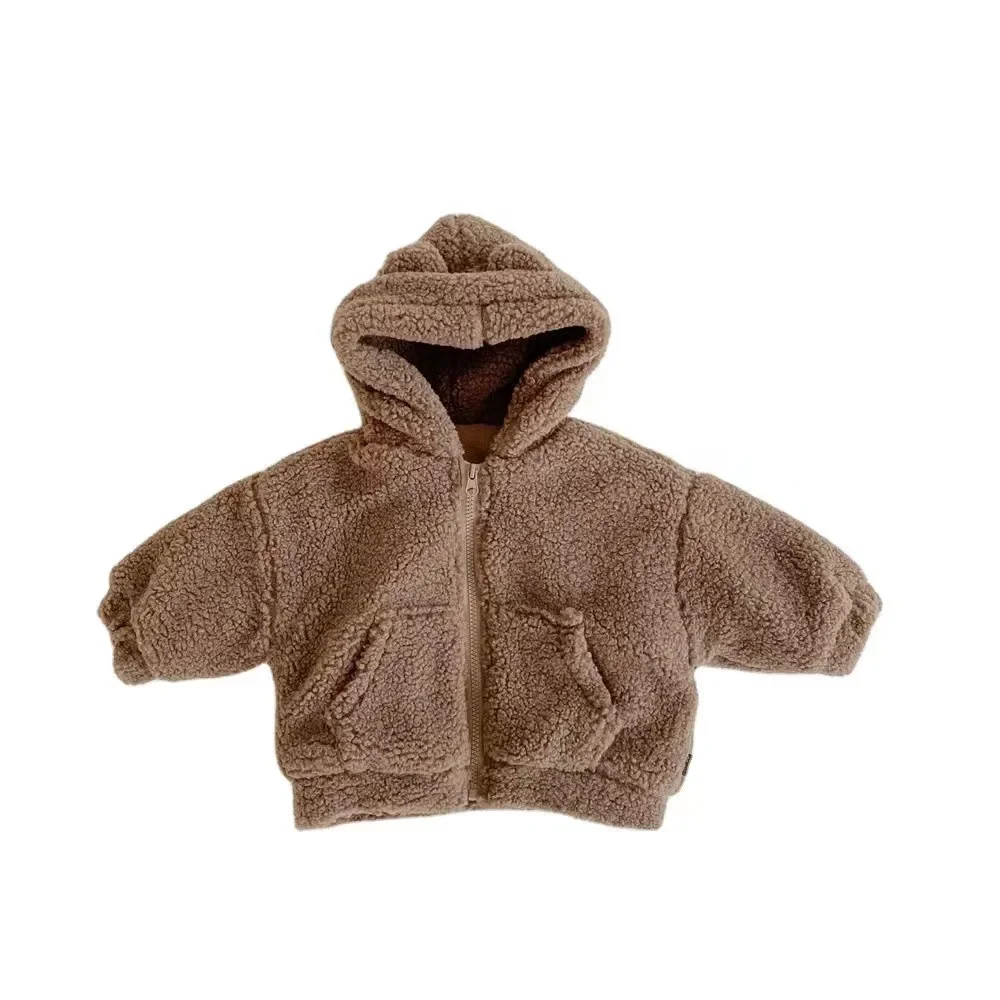 Winter Boys and Girls Thickened Coat Korean Version of Baby Clothing Cartoon Kids Lamb Wool Warm Hooded Cotton Jacket