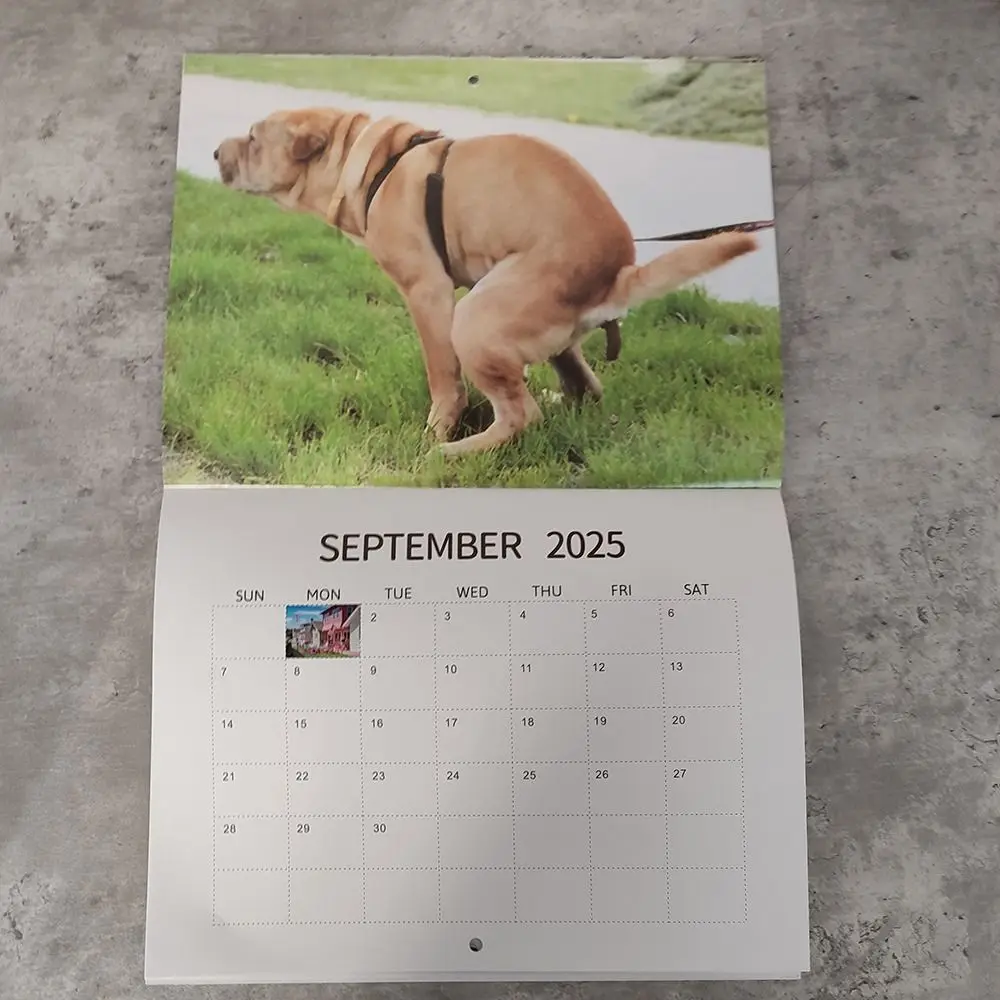 Calendar Funny Dogs Pooping Calendar Hangable Daily Weekly Monthly Planner Durable Wall Home Desktop