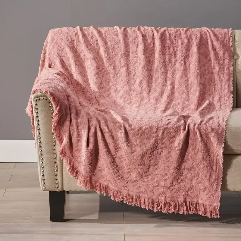 

Throw Blanket with Fringes, 50" x 60", Pink