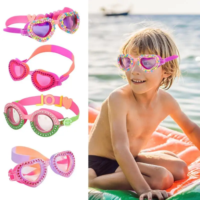 New Waterproof Children's Swimming Goggles Cartoon Heart Shape UV Fogging Proof Swim Training Glasses For Children Kids Gifts