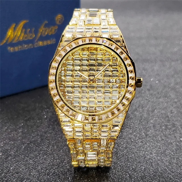 Men Watch Gold Luxury Hip Hop Diamond Wristwatches Drop Ice Out Baguette Look Like Expensive Hand Clock New Watches Dropshipping 1