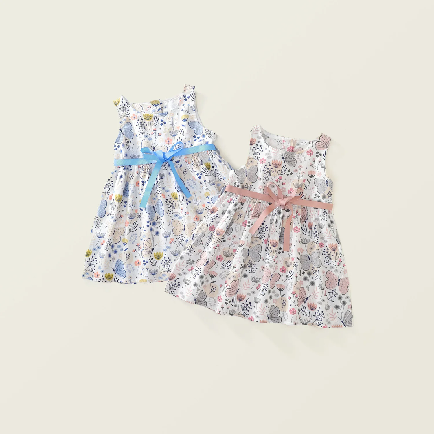 

2024 Summer New Arrival Girls Sleeveless O Neck Print Butterfly Sashes Pink Cute Party Princess Dress Custume 18M-7T