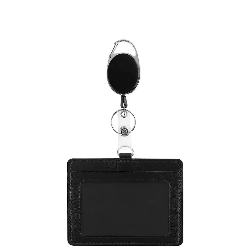 Premium Leather Retractable ID Badge and Card Holder with Lanyard
